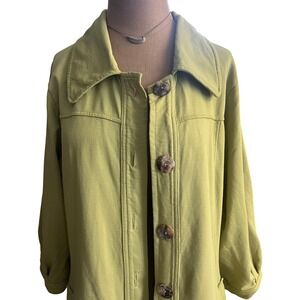 VTG Green Button Front Jacket USA Lagenlook boho spring pockets collar whimsy